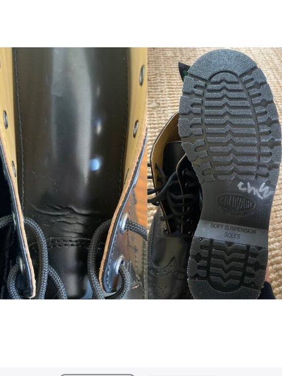 Solovair Black Hi-Shine 6 Eye Brogue Boot